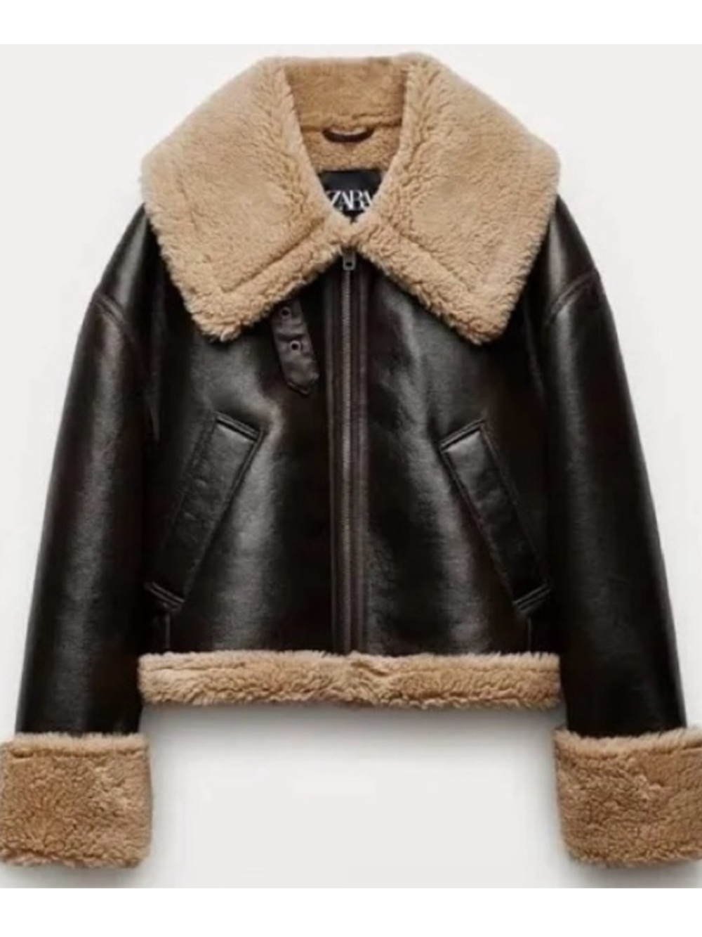 ZARA Faux Leather Shearling Moto Jacket
